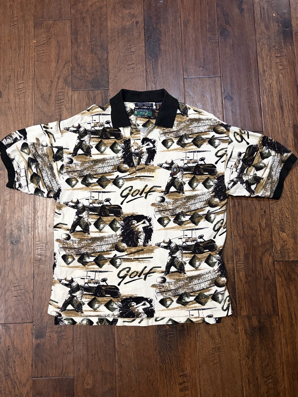 Vintage 90s Knights Golf Polo Shirt All Over Print Golf Cart Mens